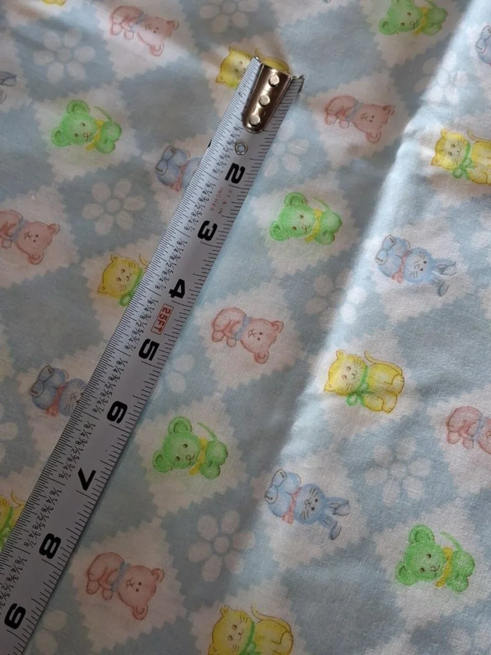 Vintage Blue Checkered Square Baby Animals, Kitschy, Cotton fabric-1.5 yd x44